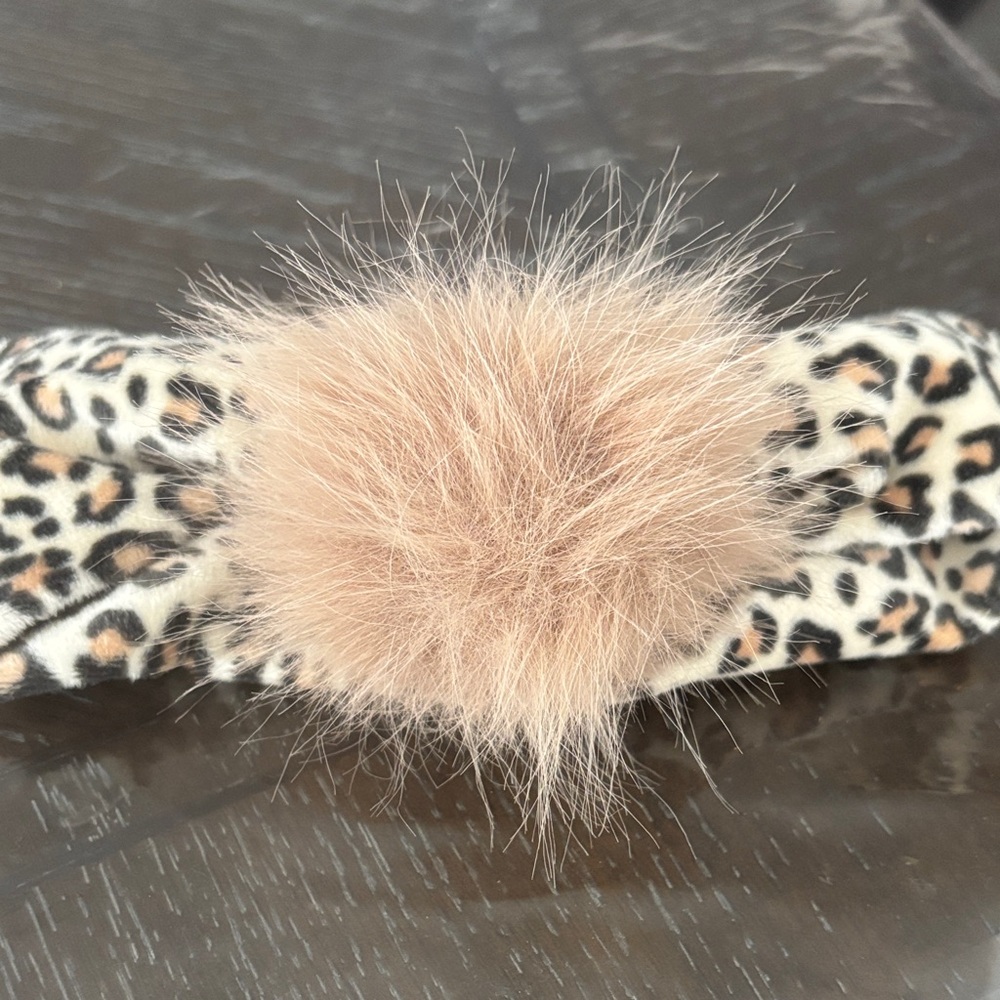 Leopard Print Headband with Faux Fur Pom